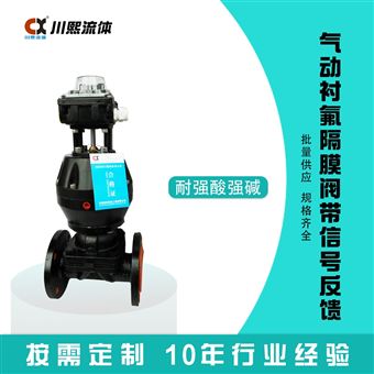 带信号反馈气动衬氟隔膜阀川熙流体